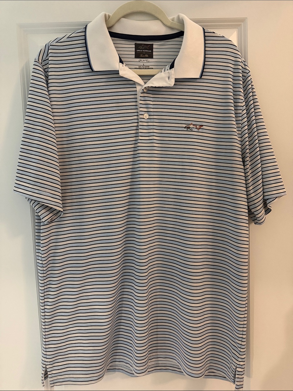 Greg Norman Blue and White Striped Polo